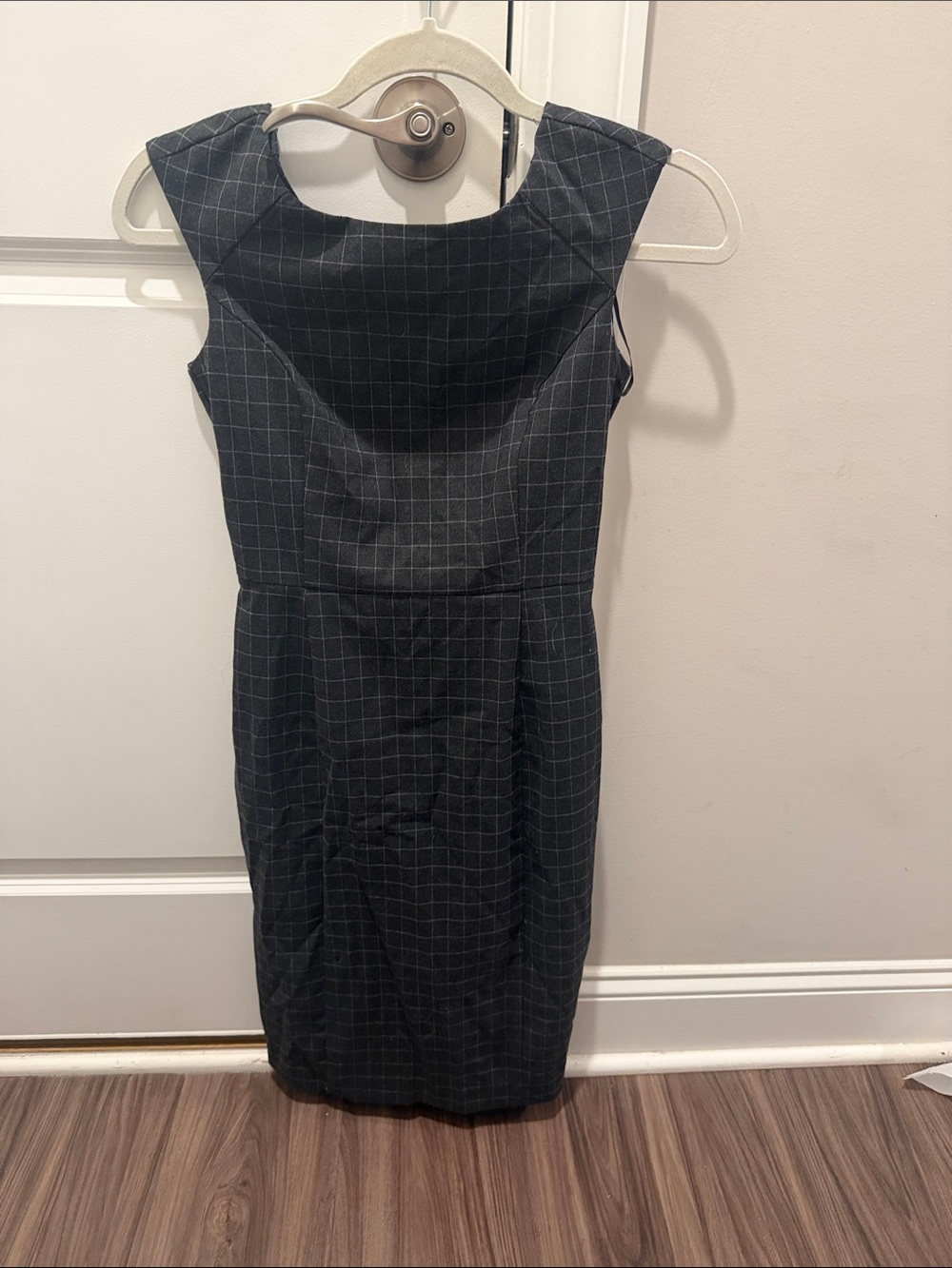 Classic Grey Windowpane Sheath Dress